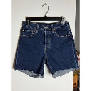 Vintage Levis 501 Original High Rise Cut Off Denim Shorts Dark Wash Blue W27